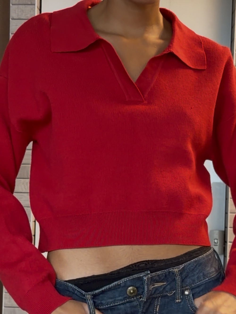 Hippie Rose V-Neck Sweater in Vibrant Red